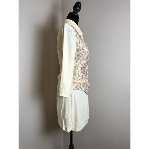 Vintage 90s AOLIB Floral Tapestry Vest Romper Cottagecore Prairie Cream Size3 - Picture 5 of 10